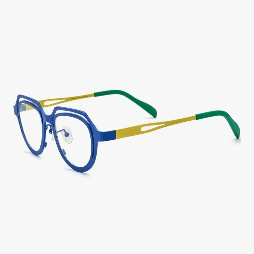 FONEX Women’s Pure Titanium Glasses Frame- Retro Round (F85813 Blue)